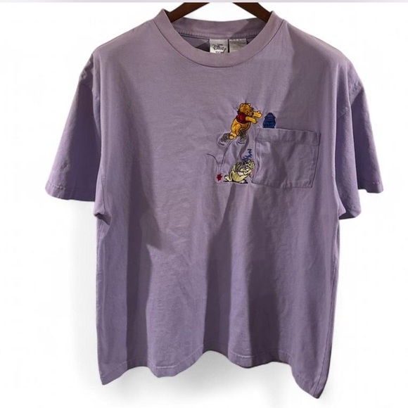VTG 90s Disney Winnie the Pooh Lavender T-Shirt with Embroidered Design Size XL